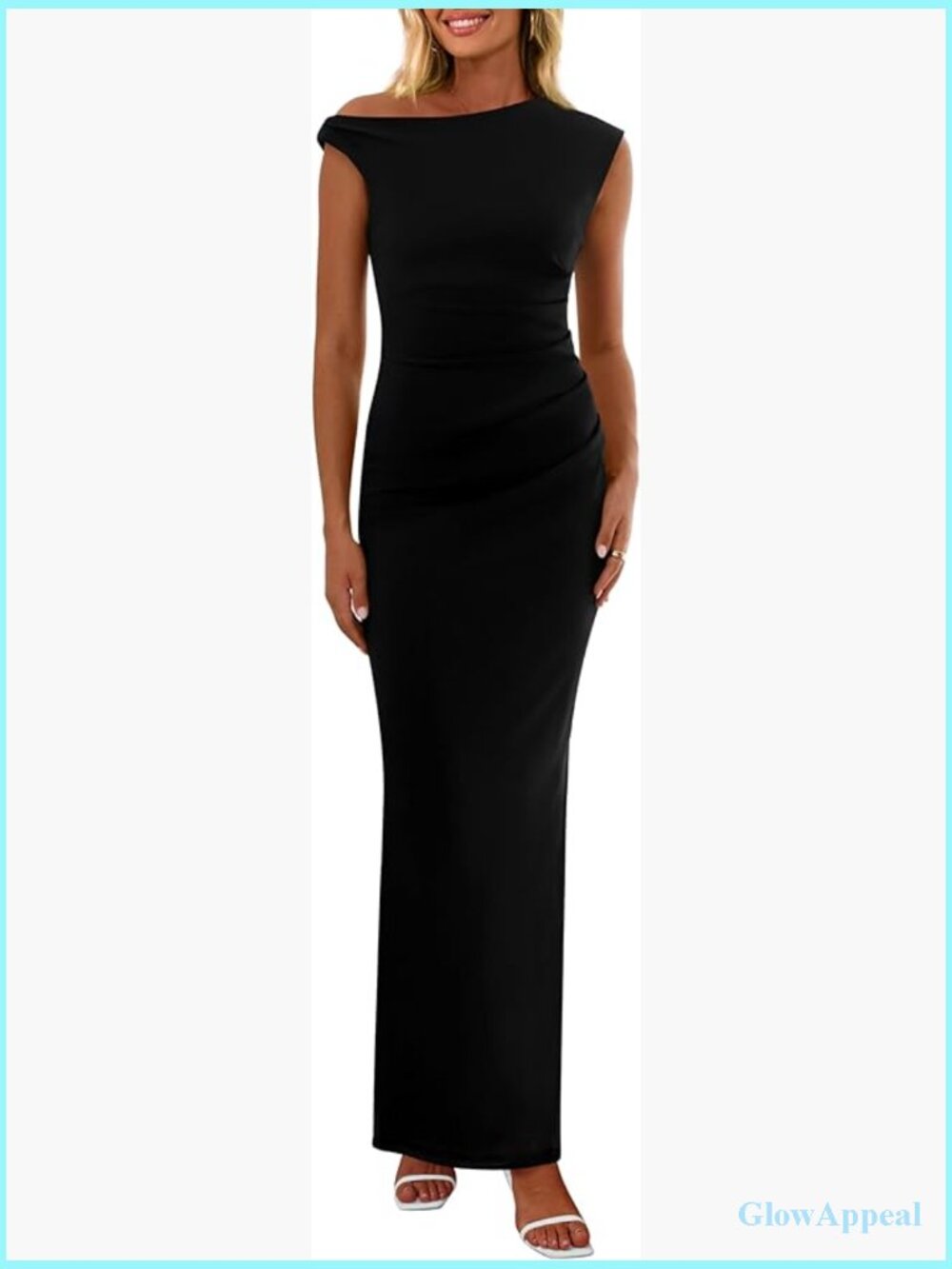 One Shoulder Bodycon Maxi Dress Sleeveless Ruched Back Slit